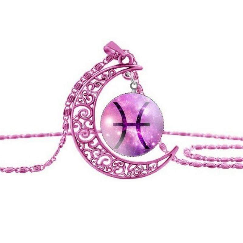 Zodiac Moon Pink Pisces Necklace