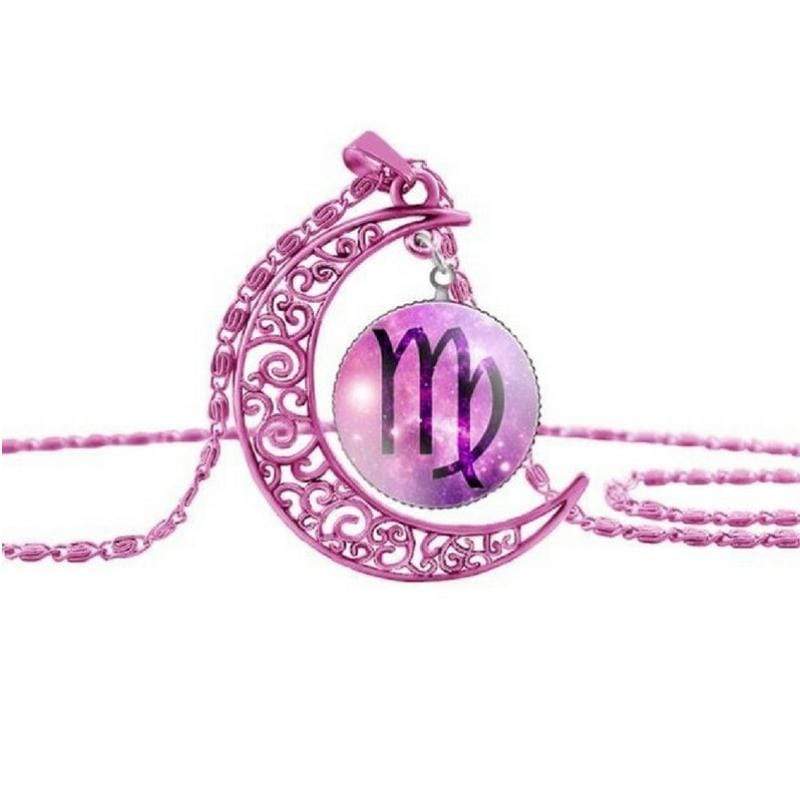 Zodiac Moon Pink Virgo Necklace