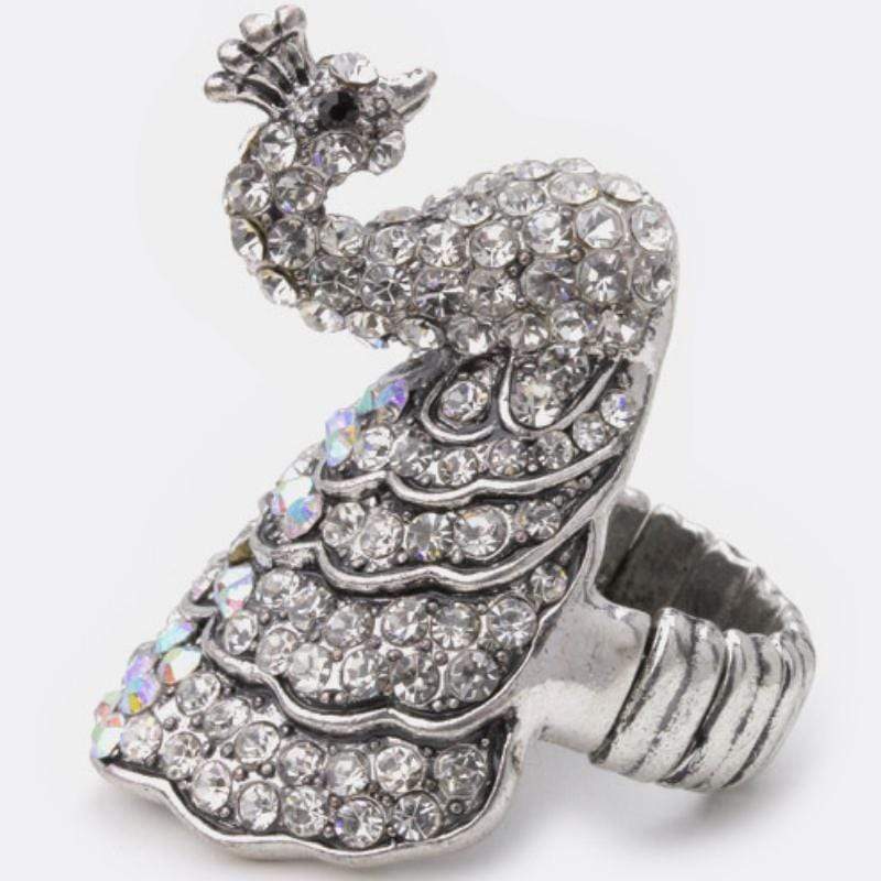 Crystal Peacock Silver Stretch Ring