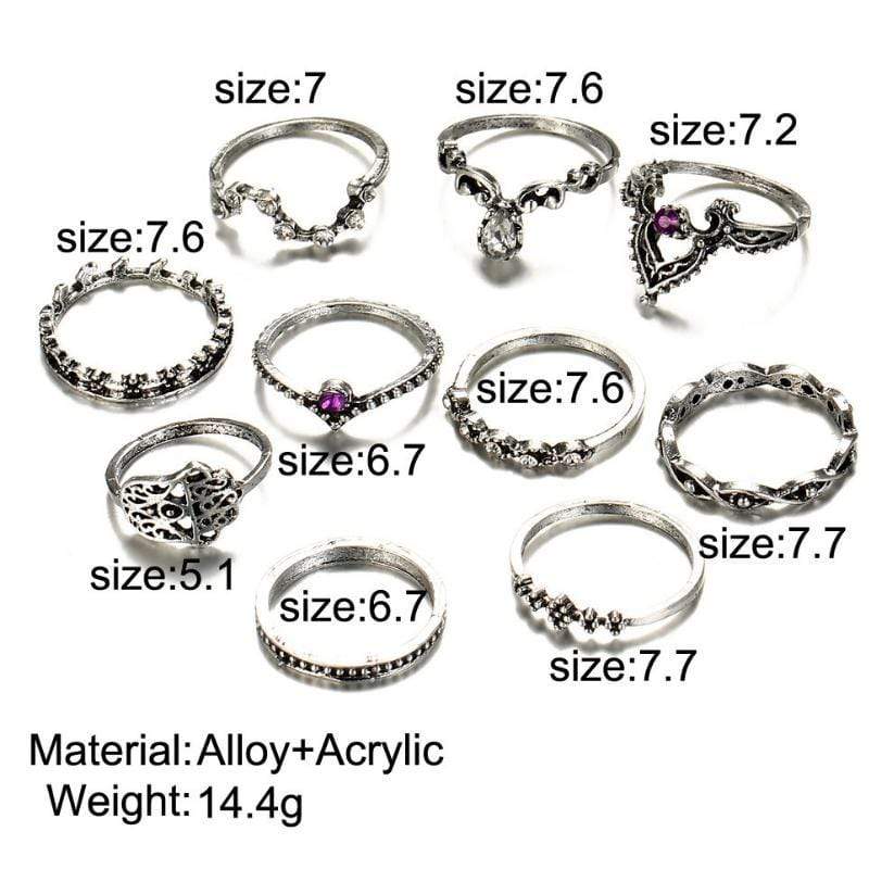 Hollow Crown Punk Silver Knuckle Ring Set