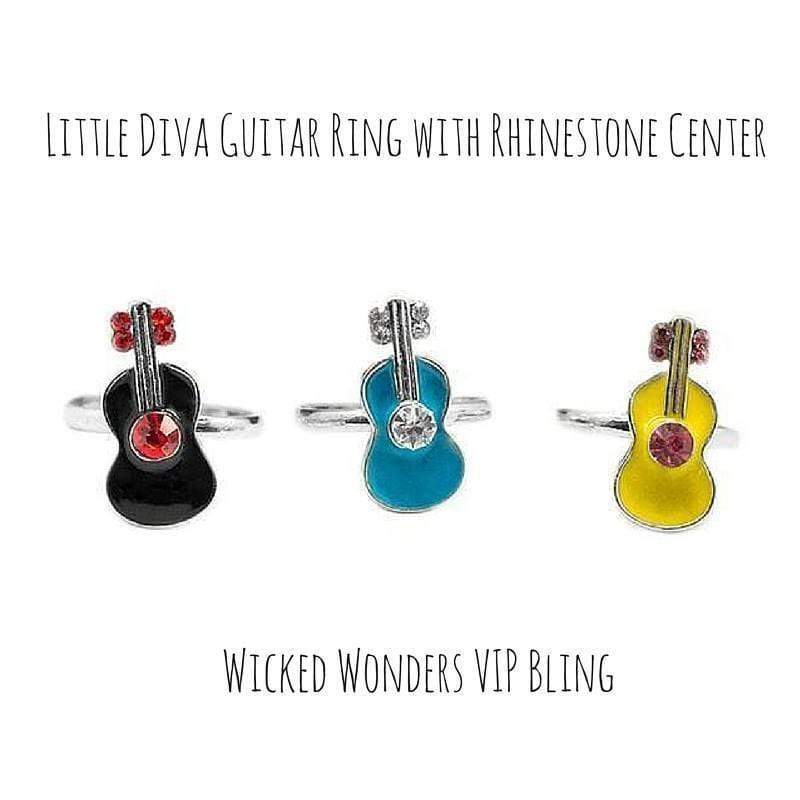 Little Diva Guitar Ring with Rhinestone Center