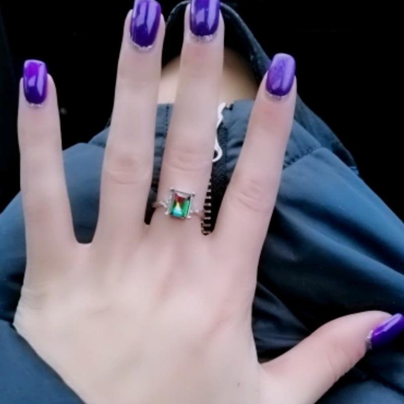 Mystic Rainbows Emerald Cut Simulated Mystic Topaz Ring