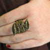 Turning Over a New Leaf Brass Rhinestone Ring