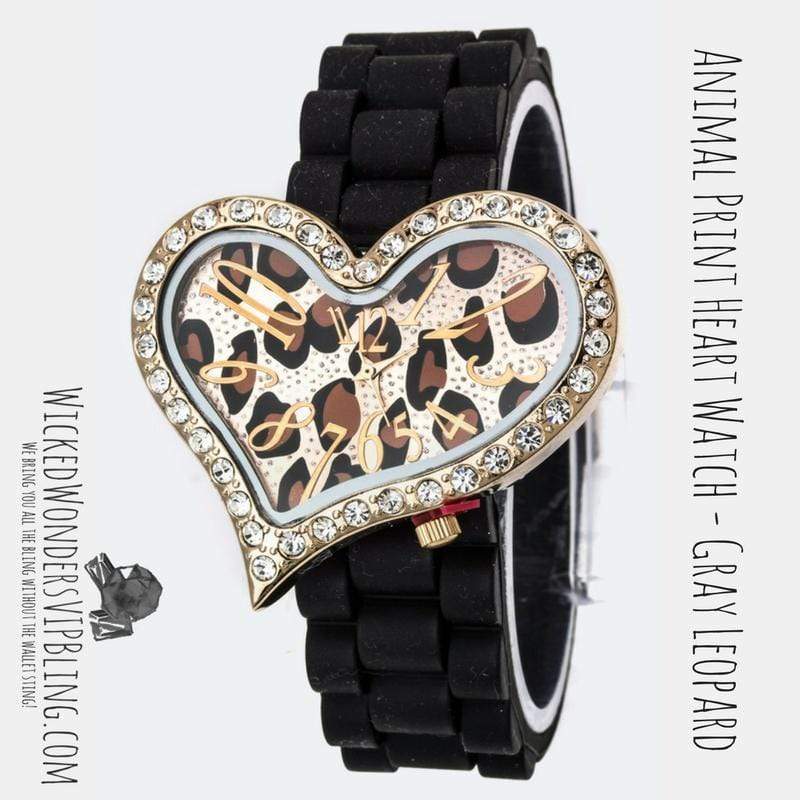 Animal Print Heart Watch Leopard Brown