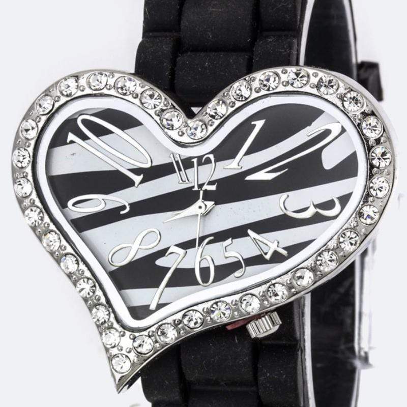 Animal Print Heart Watch Zebra Black
