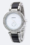 Crystal Bezel Bracelet Watch Black/Rhodium